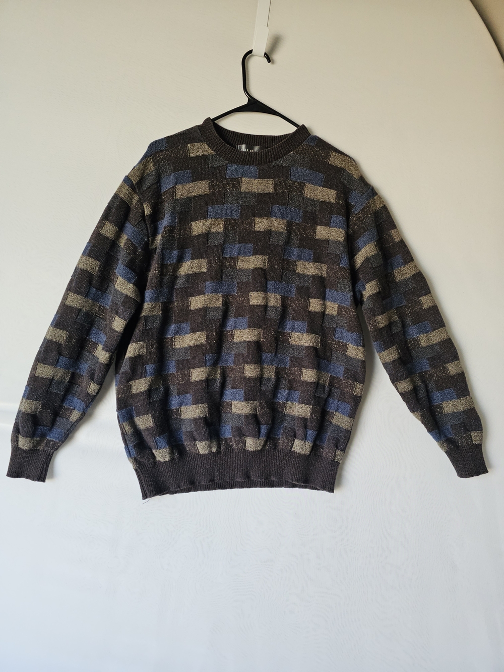 Vintage Oscar de la Renta Textured Knit Sweater Men’s Large USA Made Blue Brown